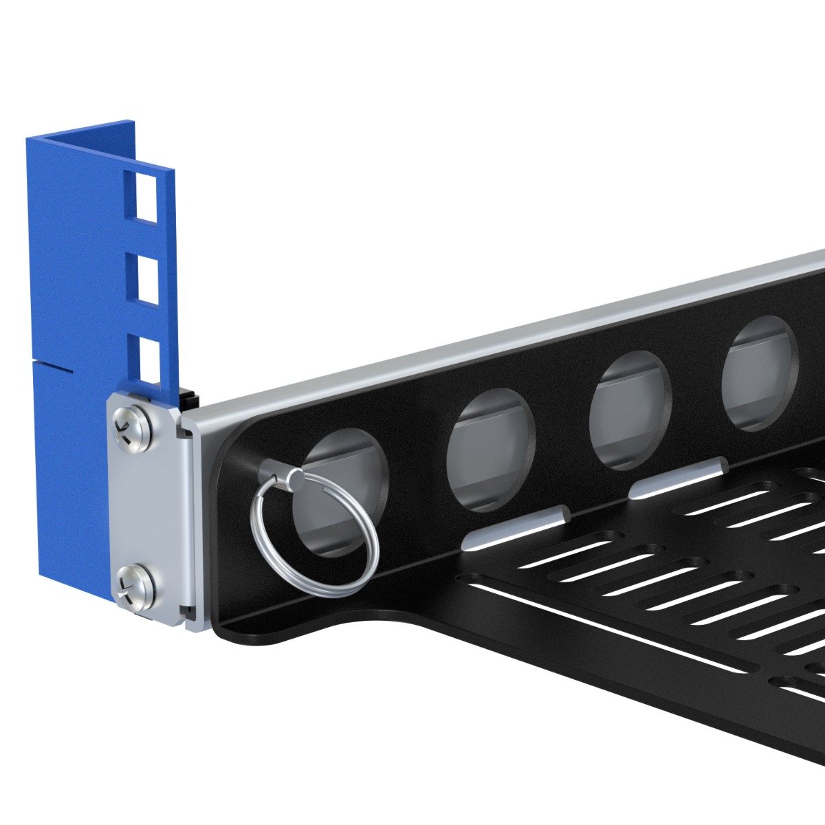 1USHL 112 1U Dry Sliding Computer Shelf 24in D with Cable Management Arm close up pin render 12122022 (desktop image) 1USHL 112 1U Dry Sliding Computer Shelf 24in D with Cable Management Arm close up pin render 12122022 (desktop image)