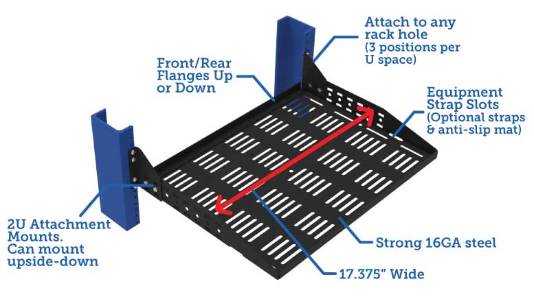 2U Cantilever 2 Post Rack Shelf - 13" depth (desktop image) 2U Cantilever 2 Post Rack Shelf - 13" depth (desktop image)